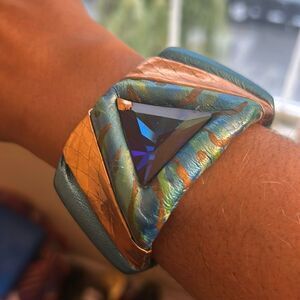 VINTAGE Duane Fitzgerald Leather Butterfly Cuff Bracelet Multicolored
